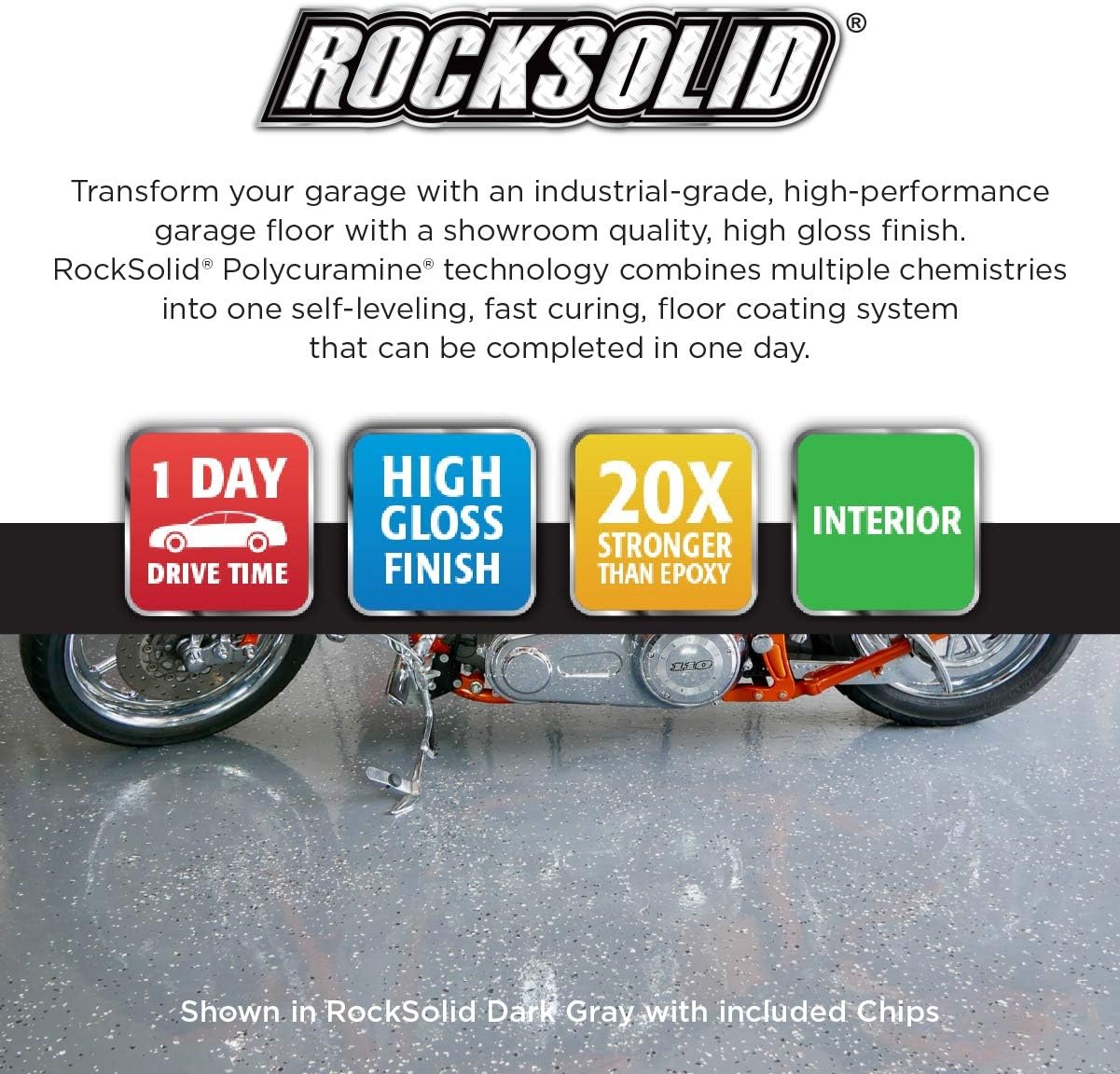 image:imageRockSolid Professional Industrial Floor High Gloss Clear Coating Kit 20X Stronger Than Epoxy Industrial Floor Protection Chemical amp Abrasion Resistance Commercial amp Garage Covers 1000 Sq FtMocha