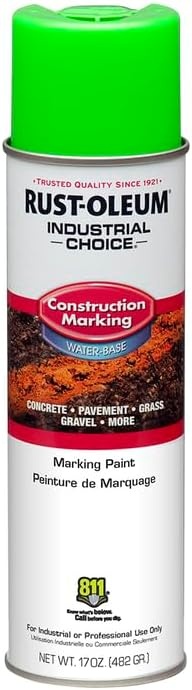 image:imageRustOleum Construction Marking Spray Paint WaterBased White M1400 System 17oz Construction amp survey marking fastdry inverted spray for pavement soil turf amp utilities Pack of 12Fluorescent Green