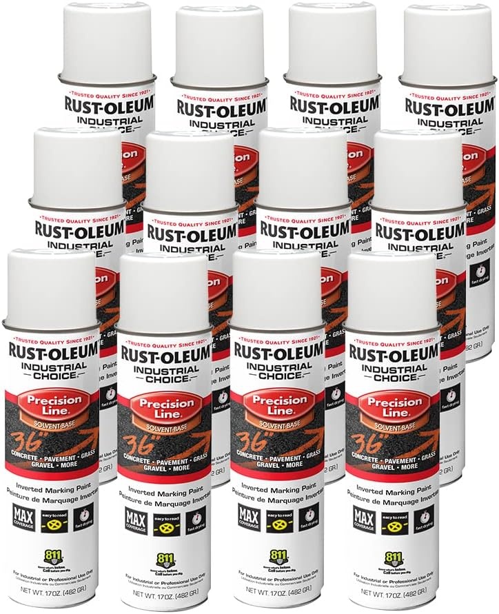 image:imageRustOleum Inverted Marking Spray WaterBased White M1600 System 17oz Inverted marking paint for pavement turf gravel amp utilities fastdry weatherresistant 12packWhite