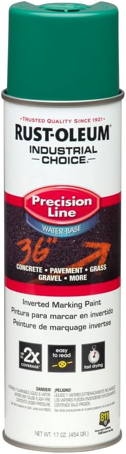 image:imageRustOleum Inverted Marking Spray WaterBased White M1600 System 17oz Inverted marking paint for pavement turf gravel amp utilities fastdry weatherresistant 12packAPWA Safety Green