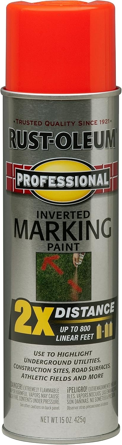image:imageRustOleum Professional Mega Size Inverted Marking RedOrange Spray Paint Large Area Marking Quarter Mile Coverage Construction And Utility Marking Fewer Can Changes 26 ozFluorescent RedOrange