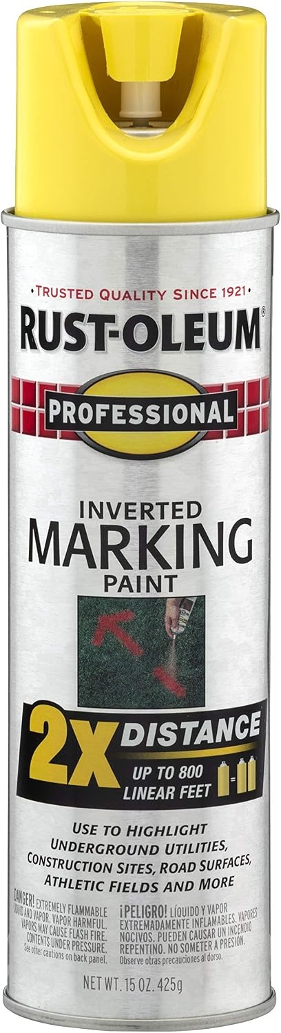 image:imageRustOleum Professional Mega Size Inverted Marking RedOrange Spray Paint Large Area Marking Quarter Mile Coverage Construction And Utility Marking Fewer Can Changes 26 ozHigh Visibility Yellow