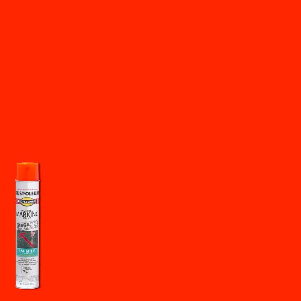 image:imageRustOleum Professional Mega Size Inverted Marking RedOrange Spray Paint Large Area Marking Quarter Mile Coverage Construction And Utility Marking Fewer Can Changes 26 ozFluorescent RedOrange