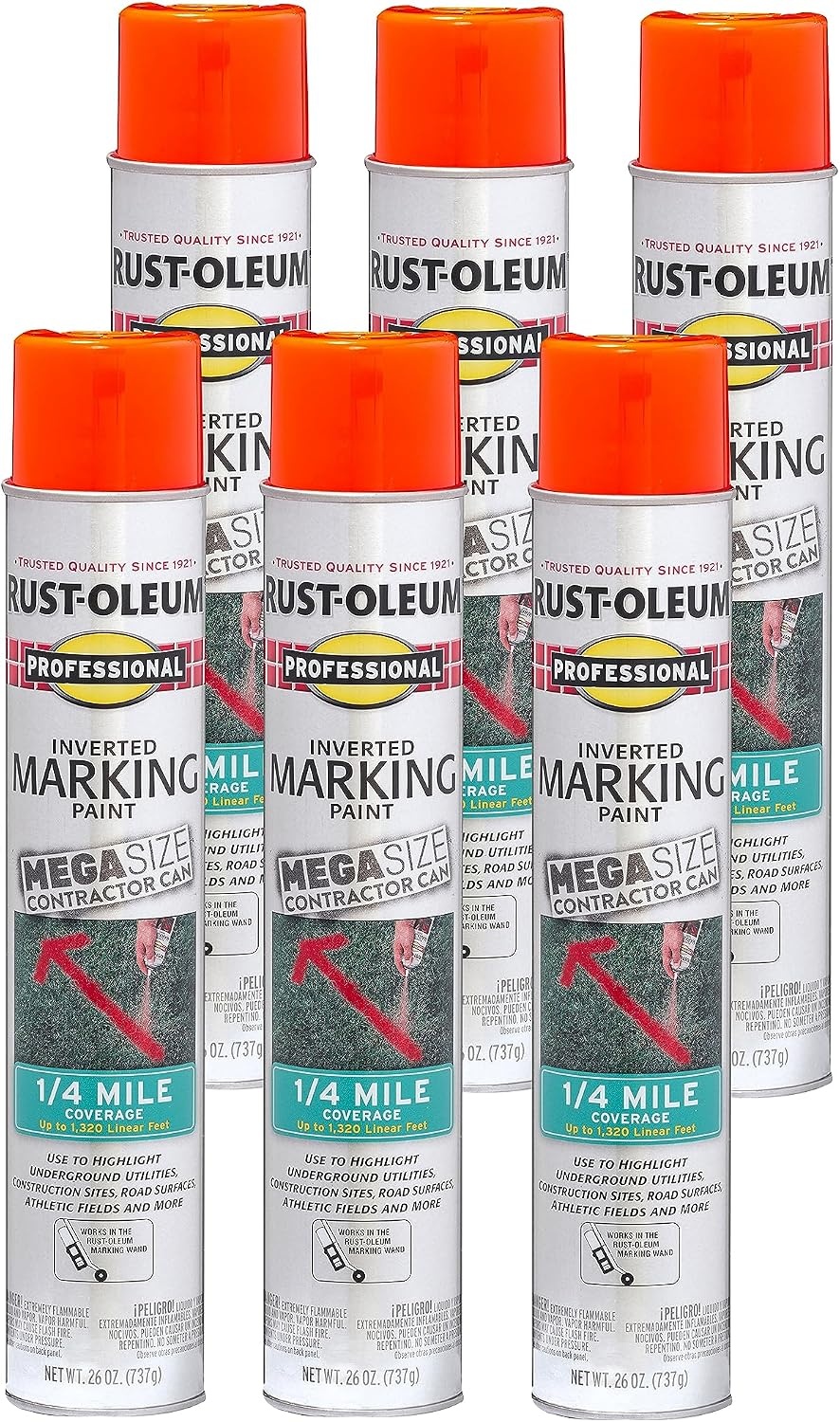 image:imageRustOleum Professional Mega Size Inverted Marking RedOrange Spray Paint Large Area Marking Quarter Mile Coverage Construction And Utility Marking Fewer Can Changes 26 ozFluorescent RedOrange