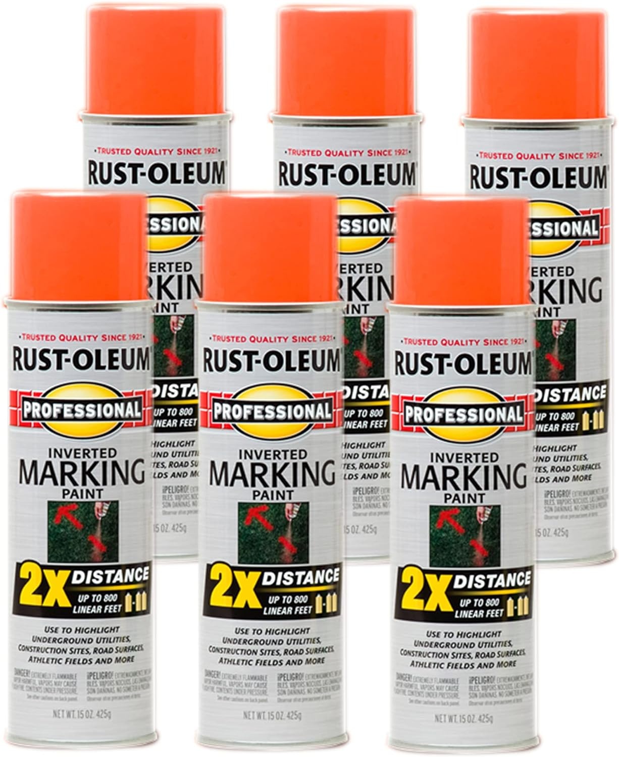 image:imageRustOleum Professional Mega Size Inverted Marking RedOrange Spray Paint Large Area Marking Quarter Mile Coverage Construction And Utility Marking Fewer Can Changes 26 ozFluorescent Orange