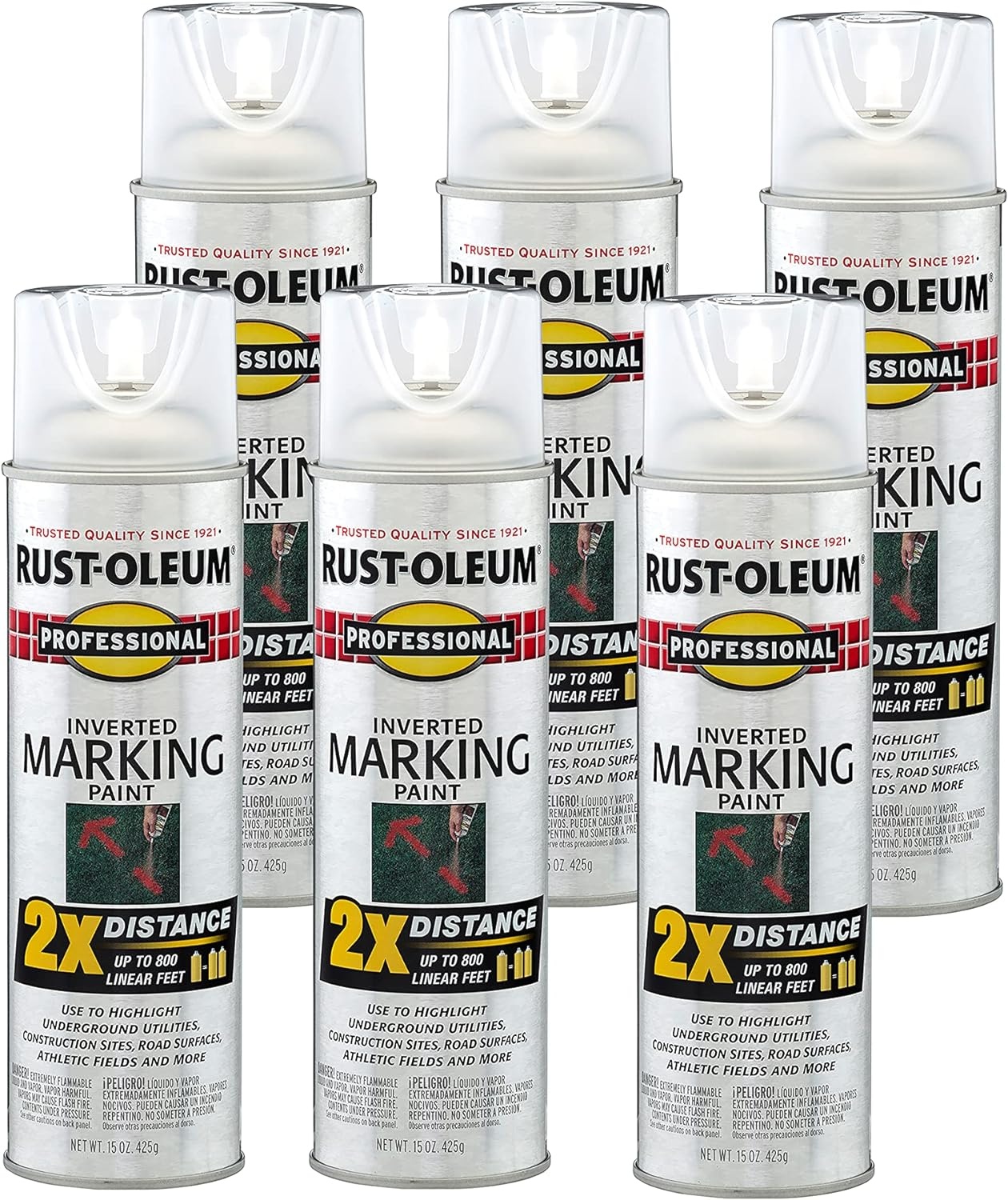 image:imageRustOleum Professional Mega Size Inverted Marking RedOrange Spray Paint Large Area Marking Quarter Mile Coverage Construction And Utility Marking Fewer Can Changes 26 ozClear