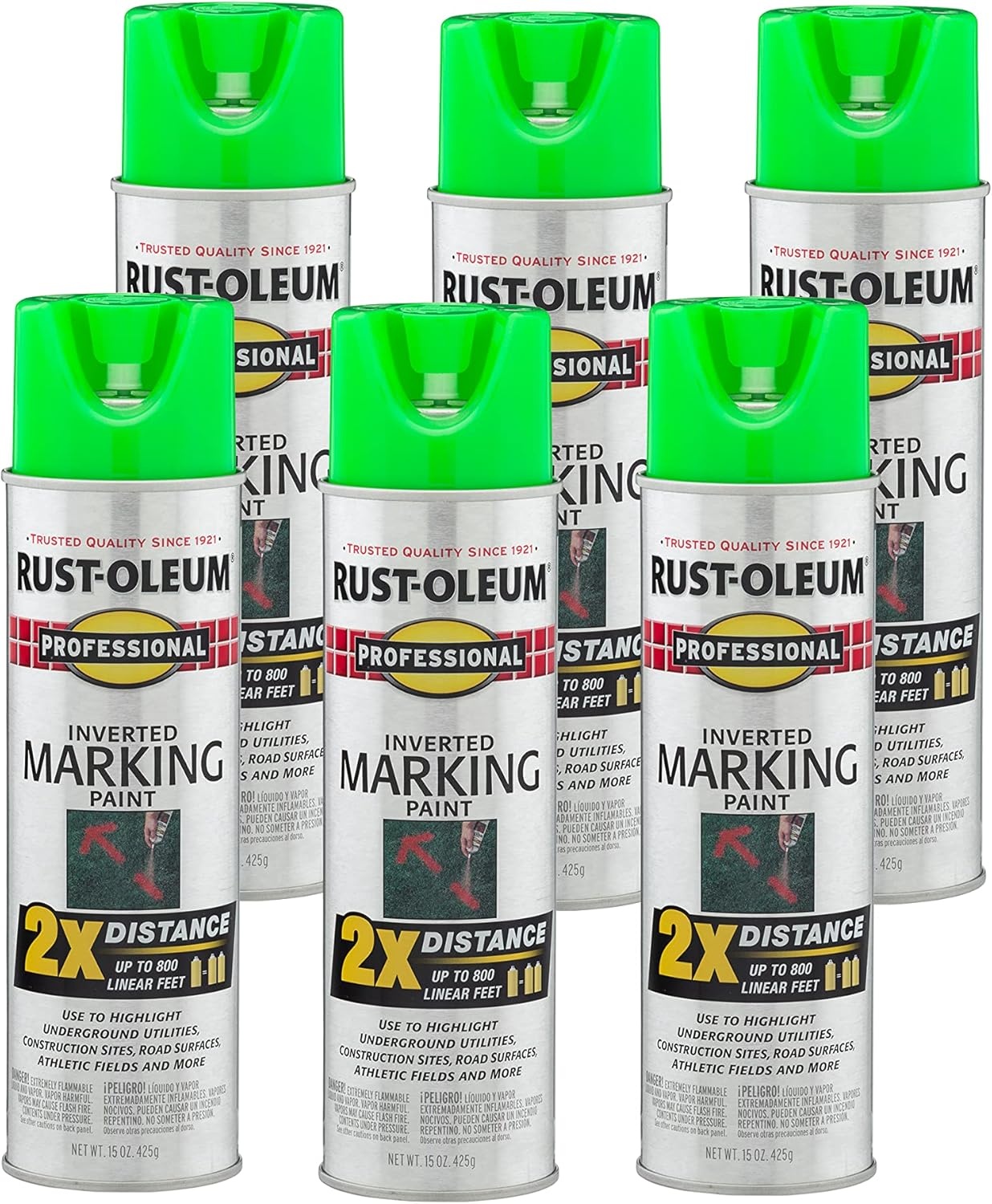image:imageRustOleum Professional Mega Size Inverted Marking RedOrange Spray Paint Large Area Marking Quarter Mile Coverage Construction And Utility Marking Fewer Can Changes 26 ozFluorescent Green