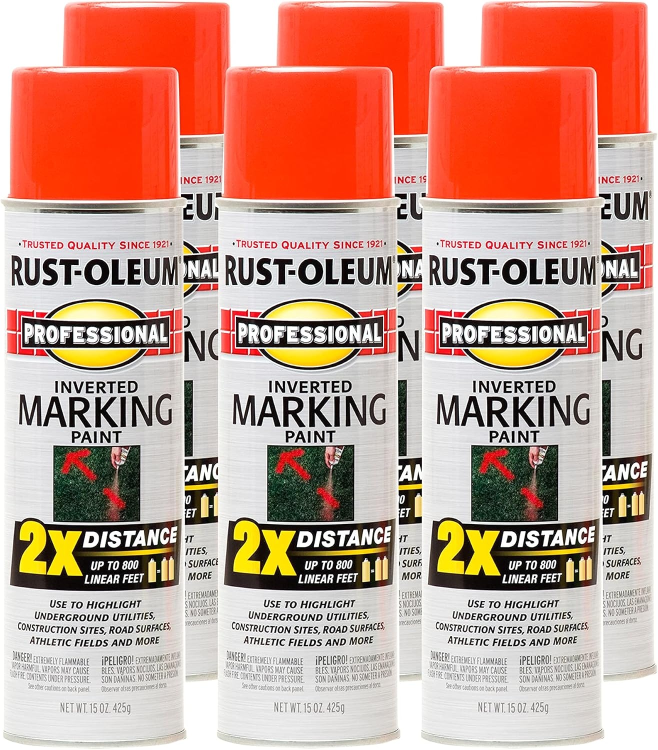 image:imageRustOleum Professional Mega Size Inverted Marking RedOrange Spray Paint Large Area Marking Quarter Mile Coverage Construction And Utility Marking Fewer Can Changes 26 ozFluorescent RedOrange