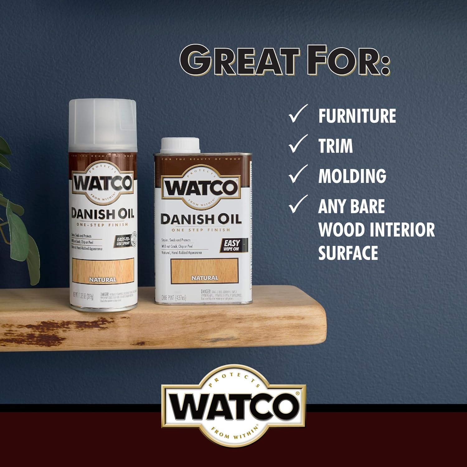 image:imageWatco Natural Danish Oil Wood Finish Penetrating Oil Formula Enhances Natural Grain Easy WipeOn Application For Wood Projects GallonNatural