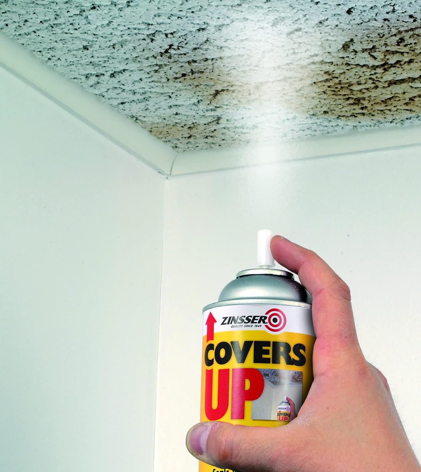 image:imageZinsser Covers Up Ceiling Paint amp Primer Spray White Zinsser Covers Up ceiling spray 13oz Flat White Flatwhite stainblocking paint primer hides water amp smoke stainsWhite