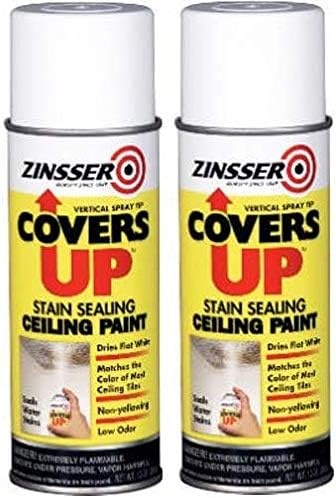 image:imageZinsser Covers Up Ceiling Paint amp Primer Spray White Zinsser Covers Up ceiling spray 13oz Flat White Flatwhite stainblocking paint primer hides water amp smoke stainsWhite