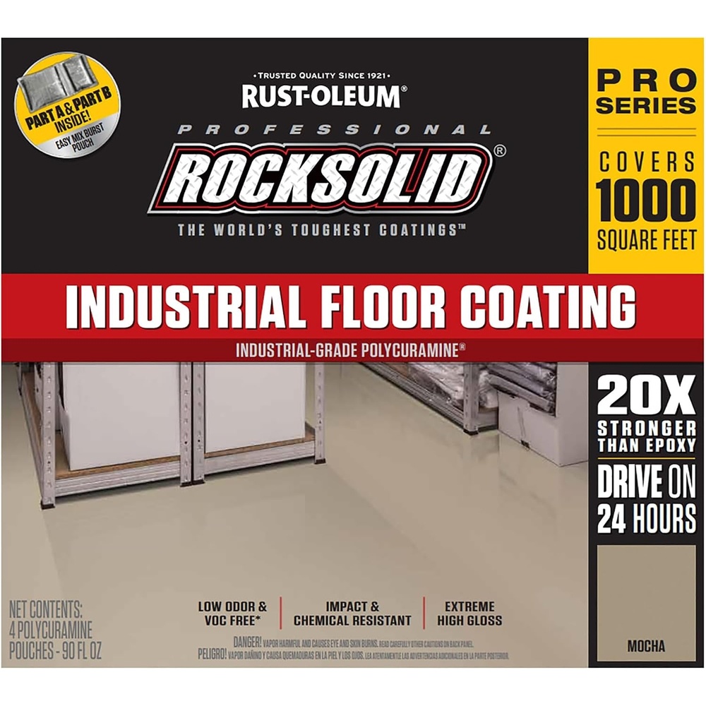 image:imageRockSolid Professional Industrial Floor High Gloss Clear Coating Kit 20X Stronger Than Epoxy Industrial Floor Protection Chemical amp Abrasion Resistance Commercial amp Garage Covers 1000 Sq FtMocha