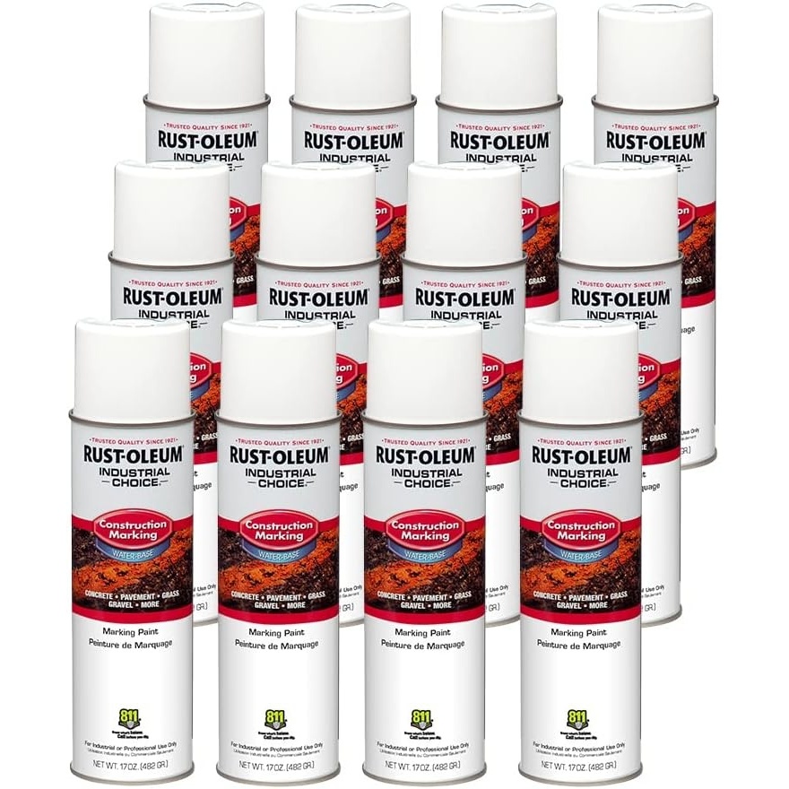 image:imageRustOleum Construction Marking Spray Paint WaterBased White M1400 System 17oz Construction amp survey marking fastdry inverted spray for pavement soil turf amp utilities Pack of 12White