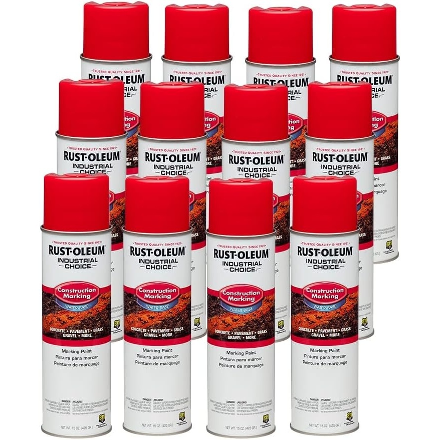 image:imageRustOleum Construction Marking Spray Paint WaterBased White M1400 System 17oz Construction amp survey marking fastdry inverted spray for pavement soil turf amp utilities Pack of 12Safety Red