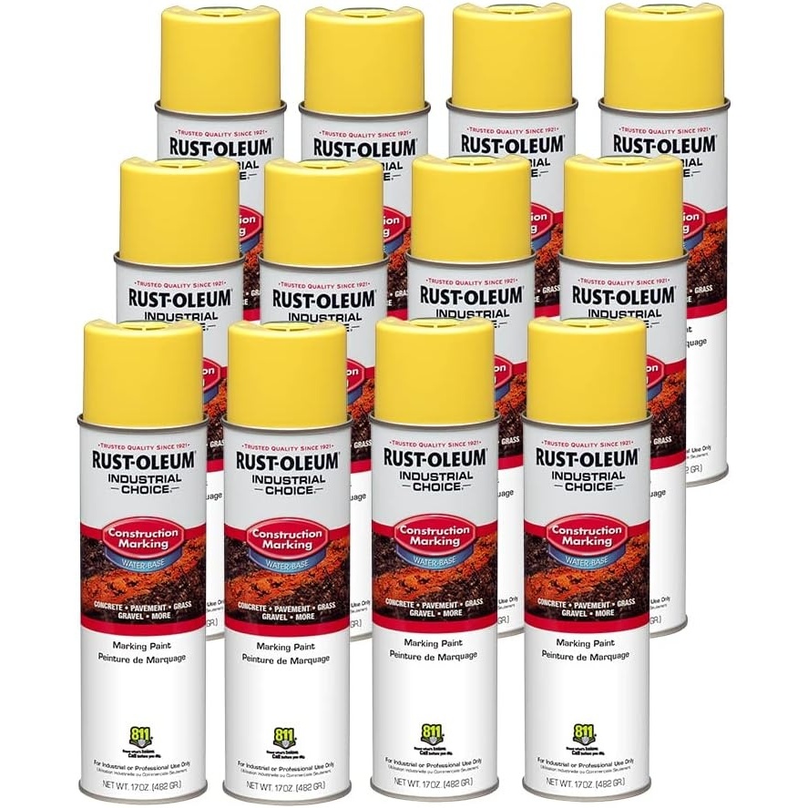 image:imageRustOleum Construction Marking Spray Paint WaterBased White M1400 System 17oz Construction amp survey marking fastdry inverted spray for pavement soil turf amp utilities Pack of 12High Visibility Yellow