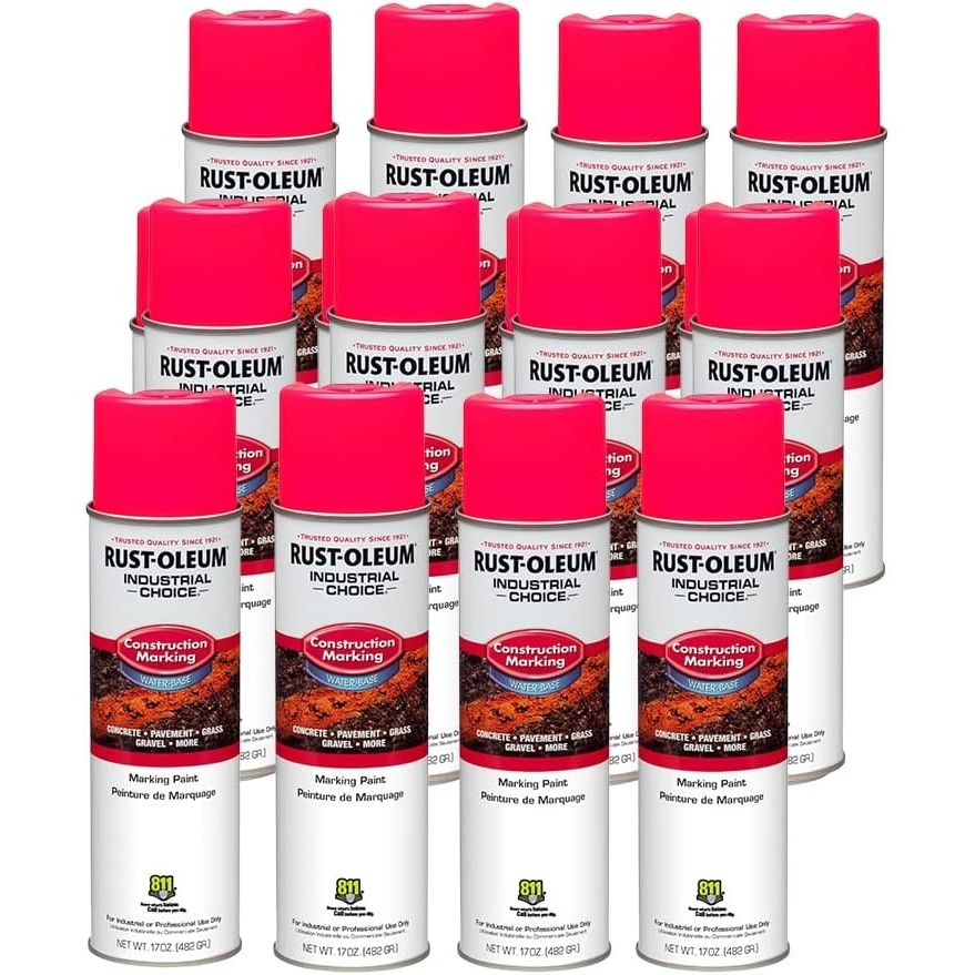 image:imageRustOleum Construction Marking Spray Paint WaterBased White M1400 System 17oz Construction amp survey marking fastdry inverted spray for pavement soil turf amp utilities Pack of 12Fluorescent Pink