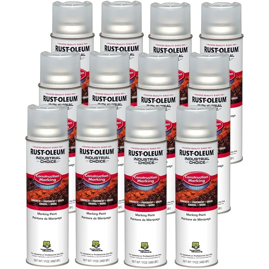 image:imageRustOleum Construction Marking Spray Paint WaterBased White  M1400 System 17oz Construction amp survey marking fastdry inverted spray for pavement soil turf amp utilities Pack of 12Clear