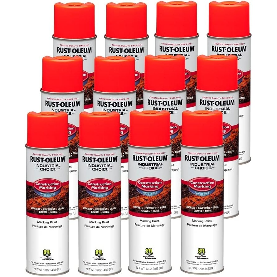 image:imageRustOleum Construction Marking Spray Paint WaterBased White M1400 System 17oz Construction amp survey marking fastdry inverted spray for pavement soil turf amp utilities Pack of 12Fluorescent RedOrange