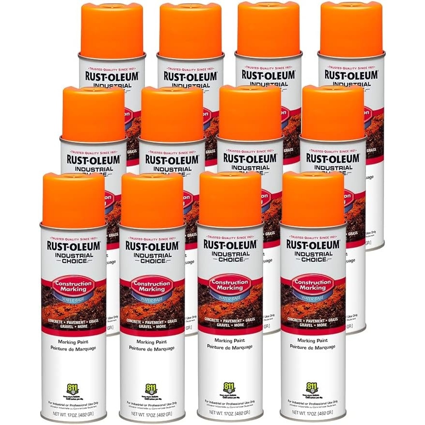 image:imageRustOleum Construction Marking Spray Paint WaterBased White M1400 System 17oz Construction amp survey marking fastdry inverted spray for pavement soil turf amp utilities Pack of 12Fluorescent Orange