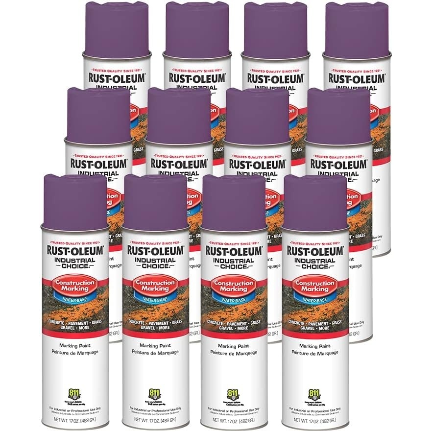 image:imageRustOleum Construction Marking Spray Paint WaterBased White M1400 System 17oz Construction amp survey marking fastdry inverted spray for pavement soil turf amp utilities Pack of 12Safety Purple