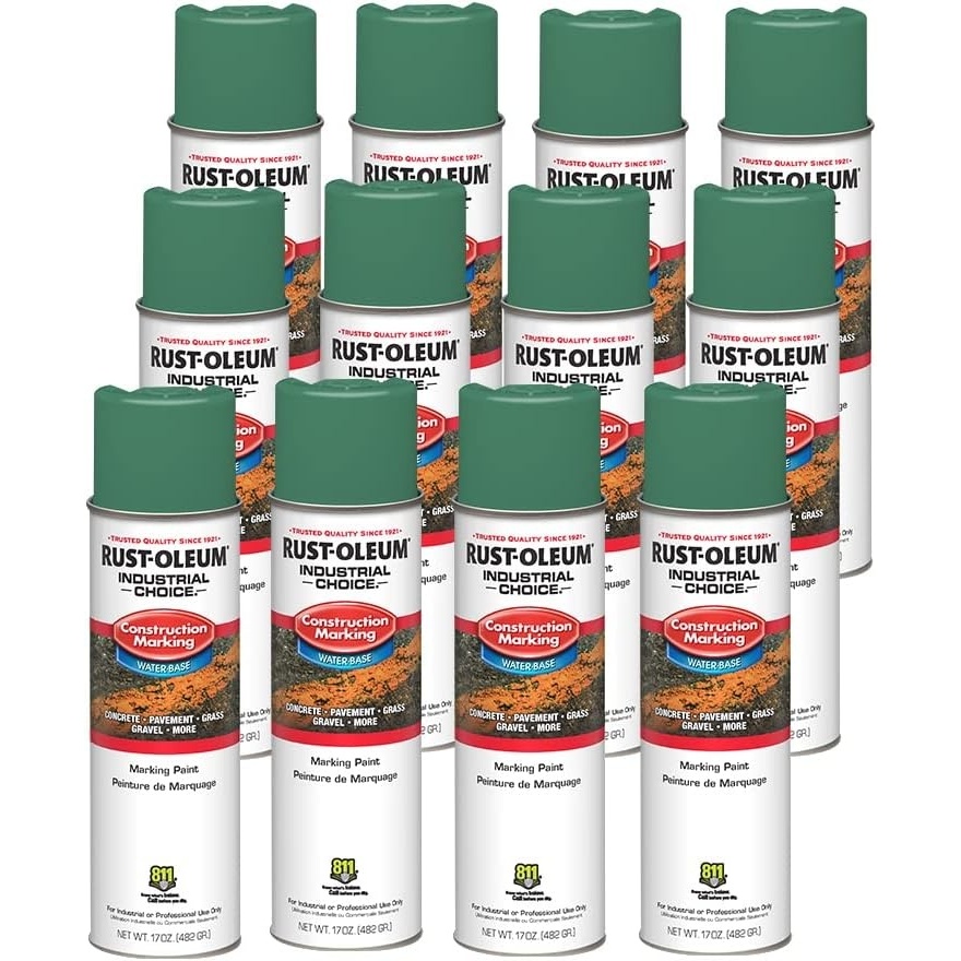 image:imageRustOleum Construction Marking Spray Paint WaterBased White M1400 System 17oz Construction amp survey marking fastdry inverted spray for pavement soil turf amp utilities Pack of 12Safety Green