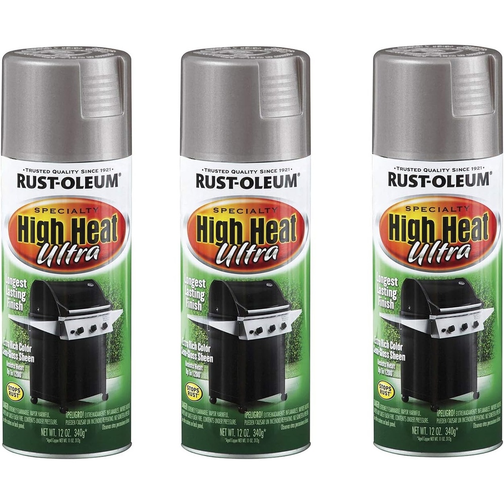 image:imageRustOleum High Heat Ultra SemiGloss Black Spray Paint Up To 1200F Protection Grills Smokers amp Stoves Rust Resistant Finish Corrosion Resistant 12 OzSilver