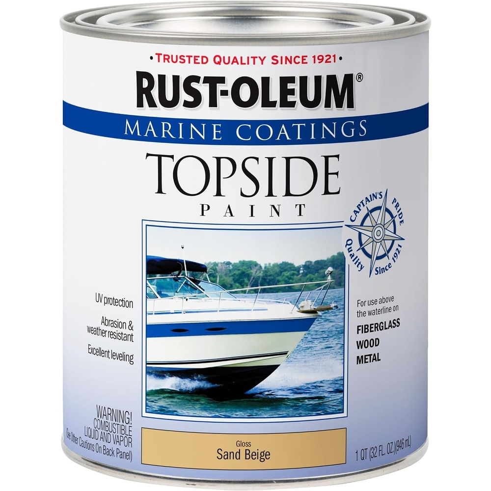 image:imageRustOleum Marine Topside SemiGloss White Boat Paint  Durable Marine Finish Fiberglass Wood amp Metal Surfaces UV amp Weather Resistance Above Waterline Use QuartSand Beige