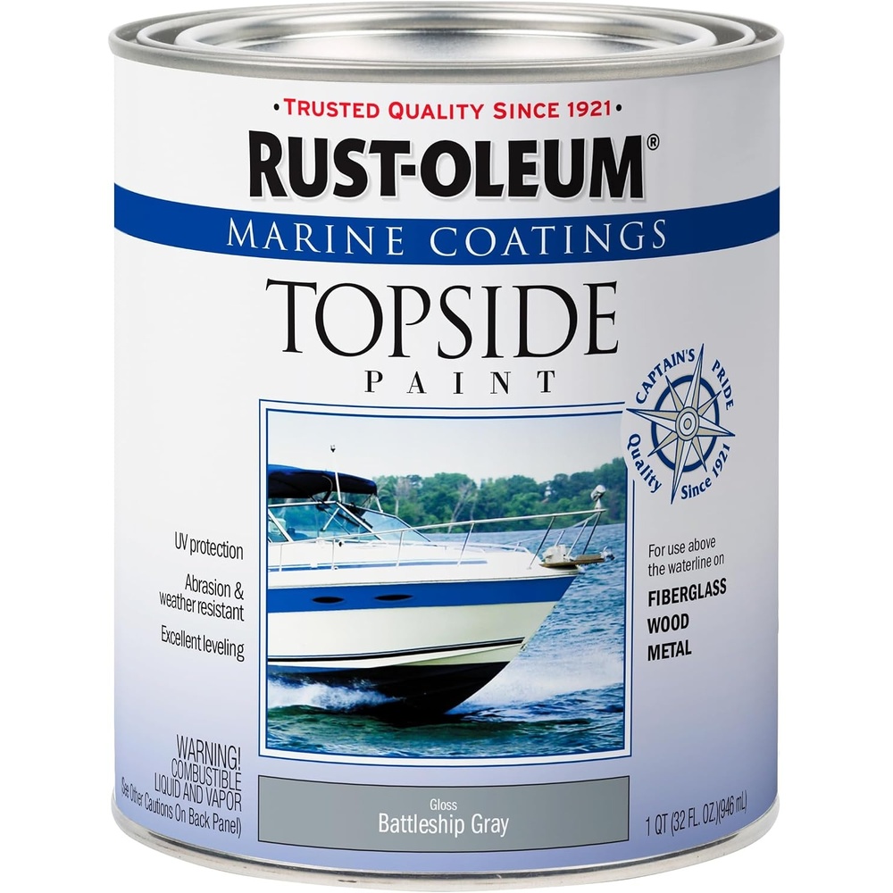 image:imageRustOleum Marine Topside SemiGloss White Boat Paint Durable Marine Finish Fiberglass Wood amp Metal Surfaces UV amp Weather Resistance Above Waterline Use QuartBattleship Gray