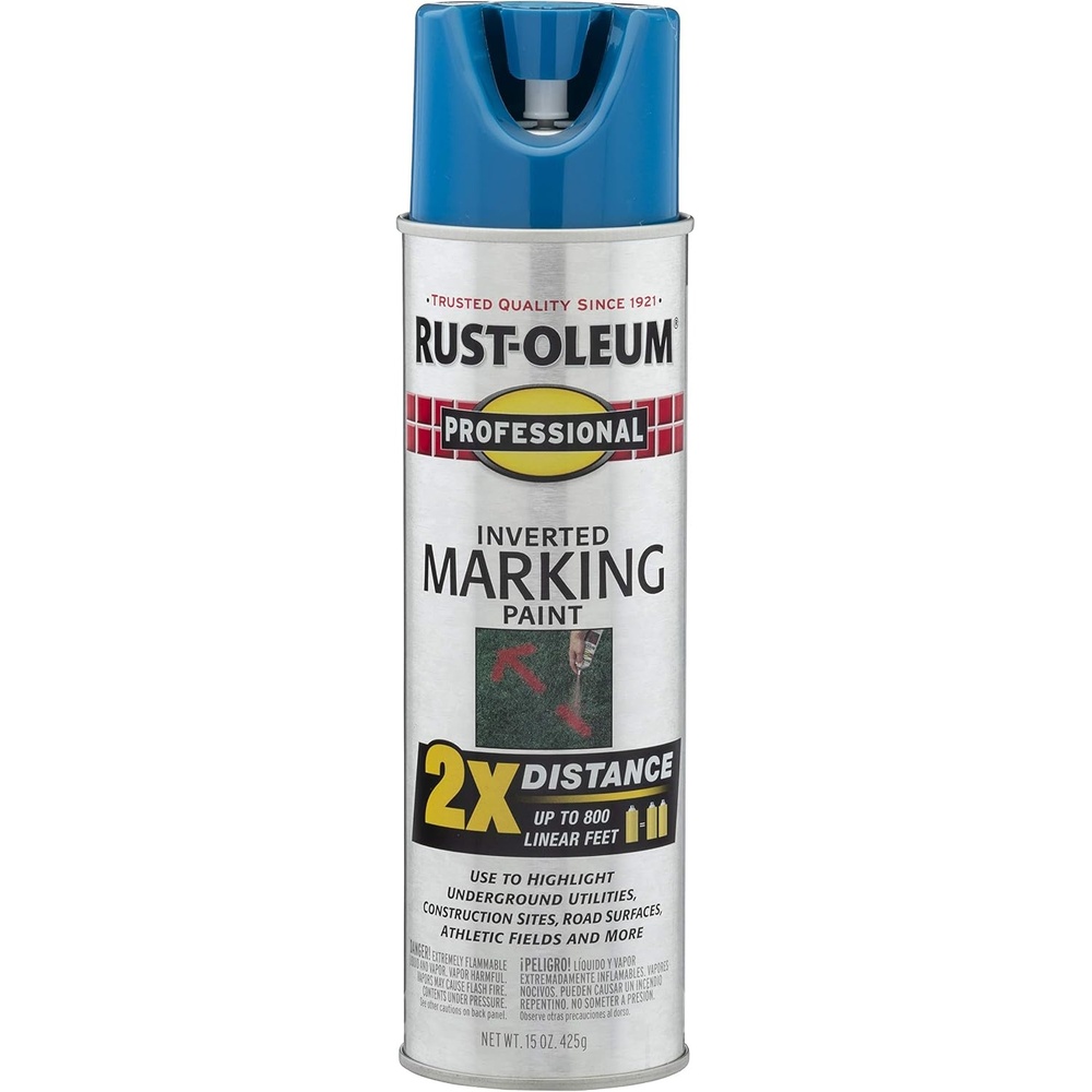 image:imageRustOleum Professional Mega Size Inverted Marking RedOrange Spray Paint Large Area Marking Quarter Mile Coverage Construction And Utility Marking Fewer Can Changes 26 ozCaution Blue