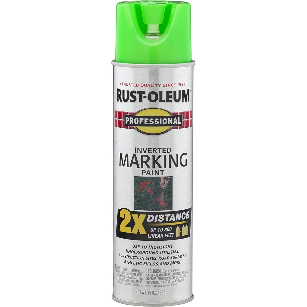 image:imageRustOleum Professional Mega Size Inverted Marking RedOrange Spray Paint Large Area Marking Quarter Mile Coverage Construction And Utility Marking Fewer Can Changes 26 ozFluorescent Green