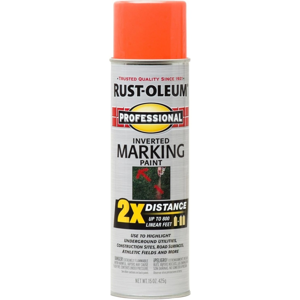 image:imageRustOleum Professional Mega Size Inverted Marking RedOrange Spray Paint Large Area Marking Quarter Mile Coverage Construction And Utility Marking Fewer Can Changes 26 ozFluorescent Orange