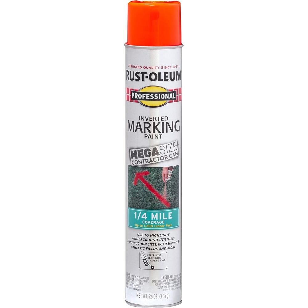 image:imageRustOleum Professional Mega Size Inverted Marking RedOrange Spray Paint Large Area Marking Quarter Mile Coverage Construction And Utility Marking Fewer Can Changes 26 ozFluorescent RedOrange