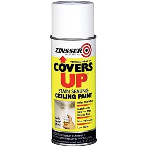 image:imageZinsser Covers Up Ceiling Paint amp Primer Spray White Zinsser Covers Up ceiling spray 13oz Flat White Flatwhite stainblocking paint primer hides water amp smoke stainsWhite Pack of 60