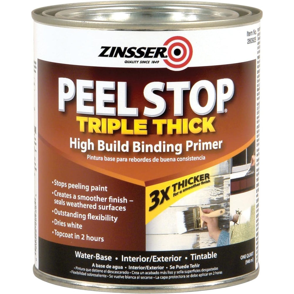 image:imageZinsser Peel Stop Triple Thick Binding Primer White  Zinsser Peel Stop Triple Thick binding primer Quart White Highbuild primer seals amp binds peeling cracked amp weathered32 Fl Oz Pack of 1