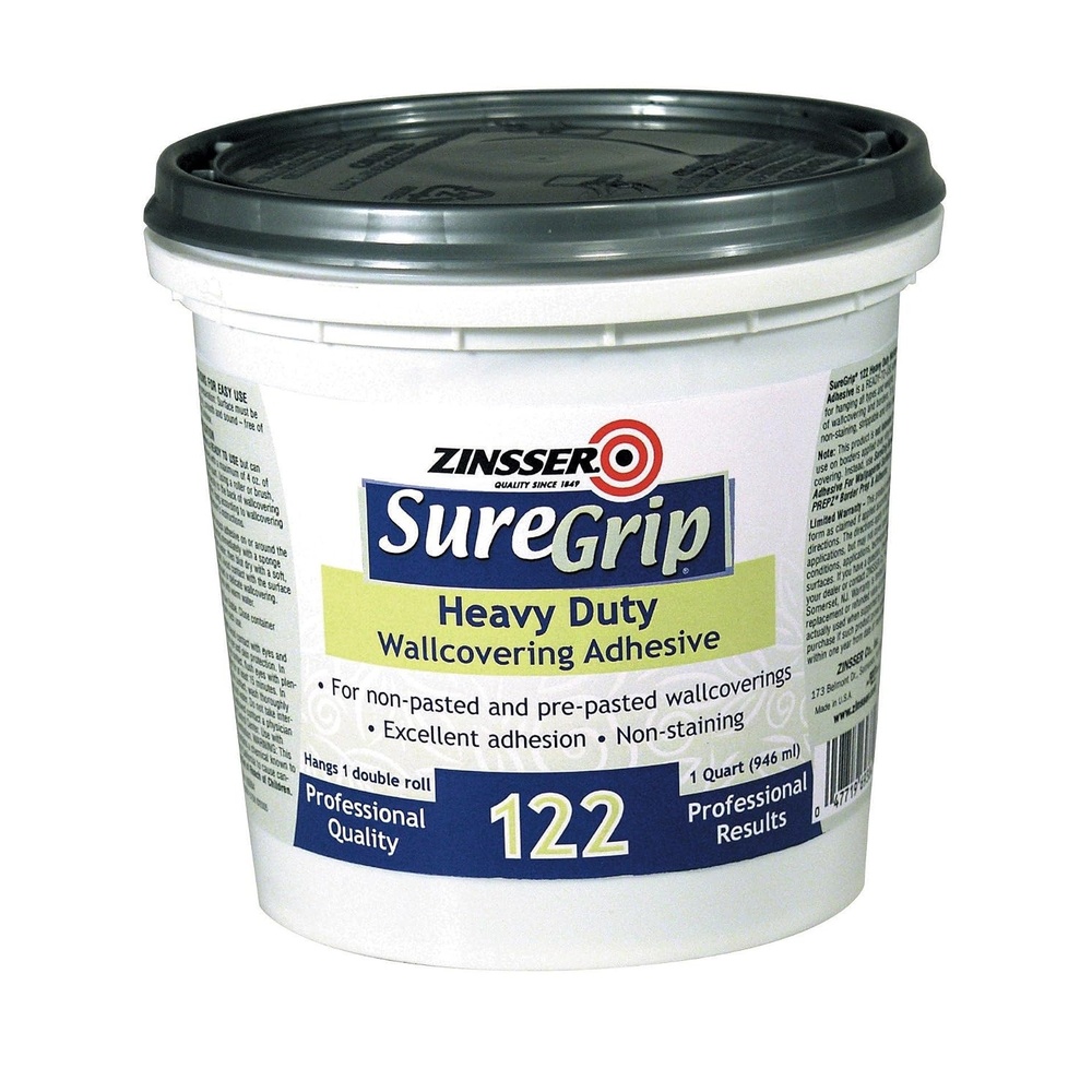 image:imageZinsser SureGrip Heavy Duty Wallcovering Adhesive Quart Strong cleardrying bond for wallpaper amp wallcoverings easy application amp removal Excellent adhesion NonstainingQuart 6 Pack