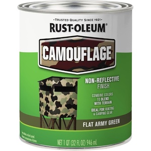 Rust-Oleum Camouflage Flat Deep Forest Green Paint | Non-Reflective Finish, Hunting Blinds And Equipment, Outdoor Concealment Coating, Quart(Flat Army Green)