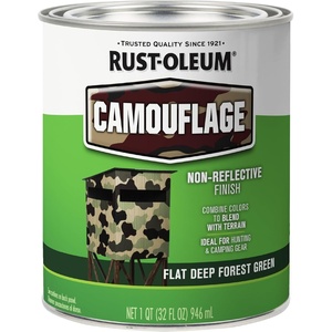 Rust-Oleum Camouflage Flat Deep Forest Green Paint | Non-Reflective Finish, Hunting Blinds And Equipment, Outdoor Concealment Coating, Quart(Flat Deep Forest Green)