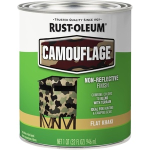 Rust-Oleum Camouflage Flat Deep Forest Green Paint | Non-Reflective Finish, Hunting Blinds And Equipment, Outdoor Concealment Coating, Quart(Flat Khaki)