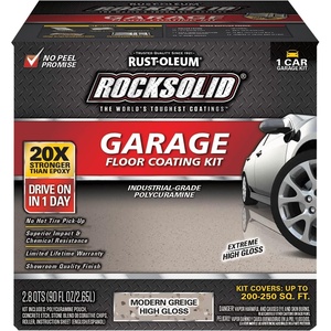 Rust-Oleum RockSolid Polycuramine Gloss Dark Gray Garage Floor Coating | 20X Stronger Than Epoxy, Resists Hot Tire Pickup, Self-Leveling Formula, Stain Resistant, Covers 250 Sq Ft, 1 Car Kit(Modern Greige)