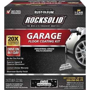 Rust-Oleum RockSolid Polycuramine Gloss Dark Gray Garage Floor Coating | 20X Stronger Than Epoxy, Resists Hot Tire Pickup, Self-Leveling Formula, Stain Resistant, Covers 250 Sq Ft, 1 Car Kit(Black)