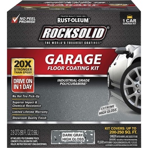 Rust-Oleum RockSolid Polycuramine Gloss Dark Gray Garage Floor Coating | 20X Stronger Than Epoxy, Resists Hot Tire Pickup, Self-Leveling Formula, Stain Resistant, Covers 250 Sq Ft, 1 Car Kit(Dark Gray)