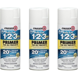 Zinsser Bulls Eye 1-2-3 Plus Spray Primer, White, 13oz | Bulls Eye 1-2-3 Plus spray primer, 13oz, White. High-hide stain-blocking spray primer for all surfaces; bonds without.(White)