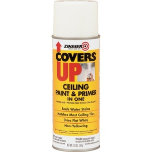 Zinsser Covers Up Ceiling Paint & Primer Spray, White | Zinsser Covers Up ceiling spray, 13oz, Flat White. Flat-white stain-blocking paint + primer hides water & smoke stains.(White)