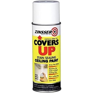 Zinsser Covers Up Ceiling Paint & Primer Spray, White | Zinsser Covers Up ceiling spray, 13oz, Flat White. Flat-white stain-blocking paint + primer hides water & smoke stains.(White (Pack of 18))
